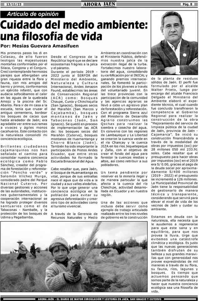 Para Jaén, el bosque de Huamantanga es vital, porque de sus entrañas nace el agua que da vida a la ciudad y a sus valles aledaños.