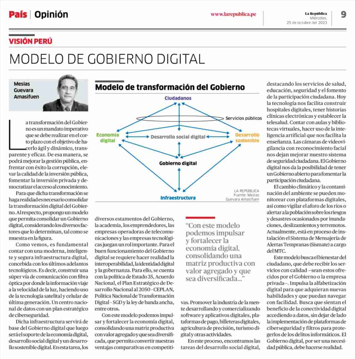 Artículo publicado en el Diario La República